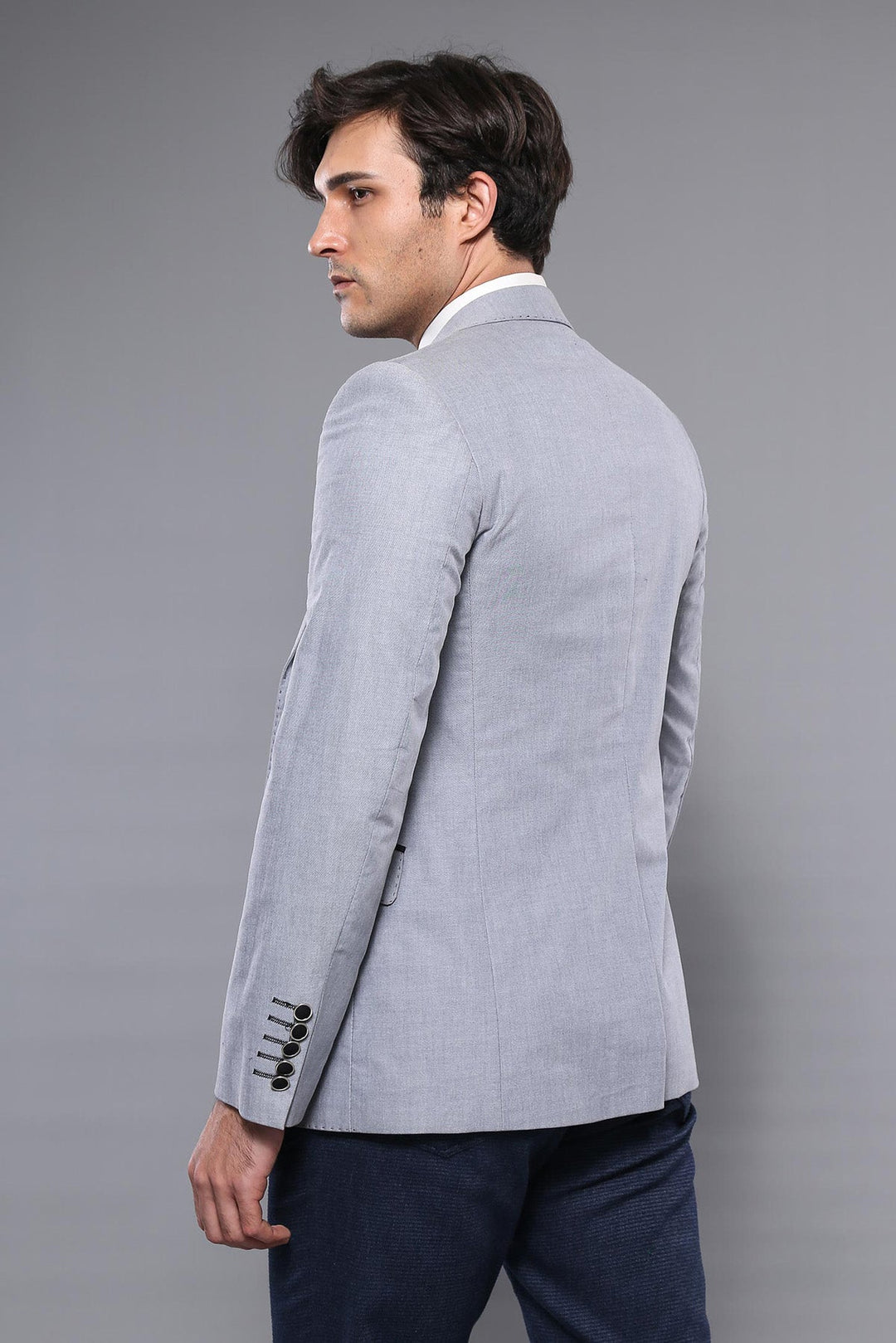 WSS Double Button Mono Lapel Crested Light Grey Jacket- - Vitoria-Gasteiz