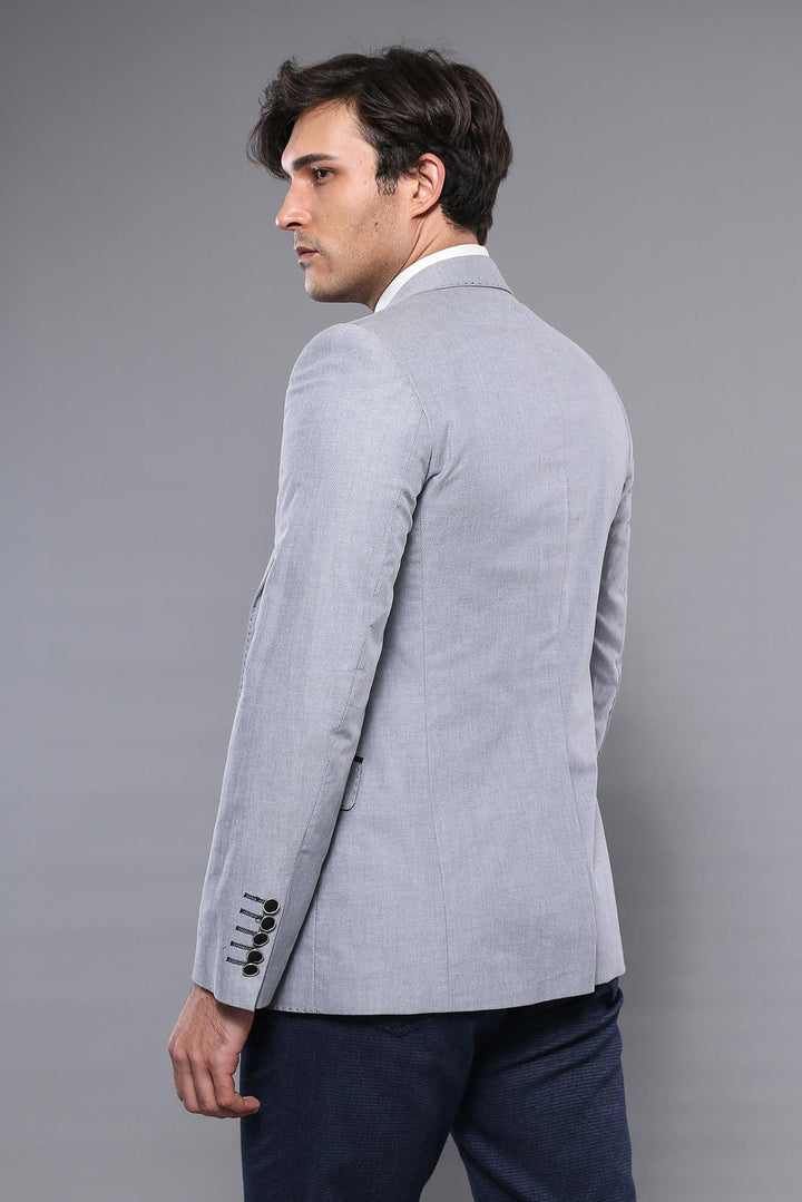 WSS Double Button Mono Lapel Crested Light Grey Jacket- - Vitoria-Gasteiz
