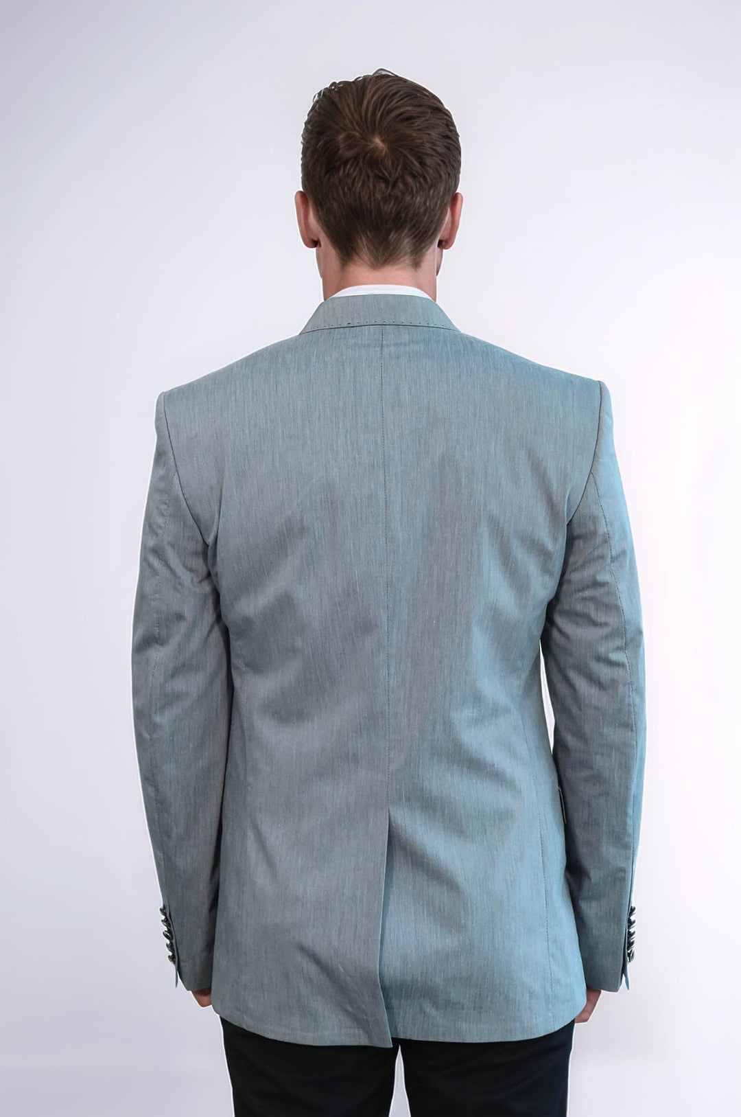 WSS Double Button Mono Lapel Crested Grey Jacket- - Villejuif