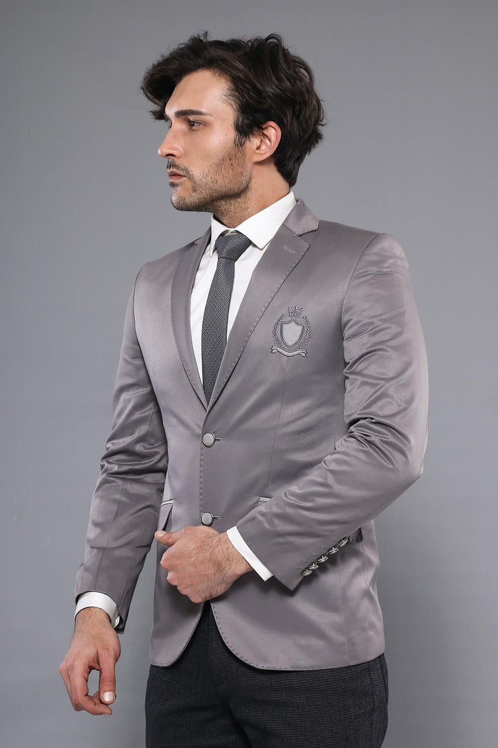 WSS Double Button Mono Lapel Crested Light Smoked Jacket- - Lucan