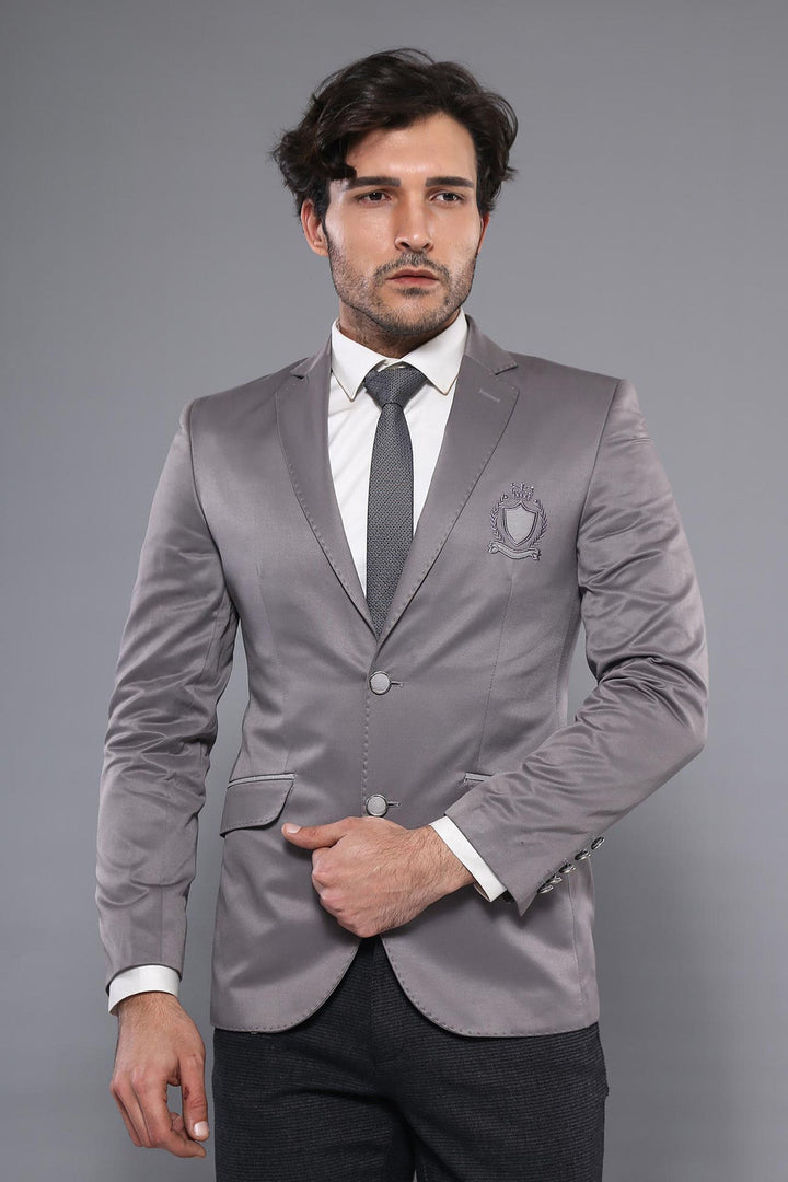 WSS Double Button Mono Lapel Crested Light Smoked Jacket- - Lucan