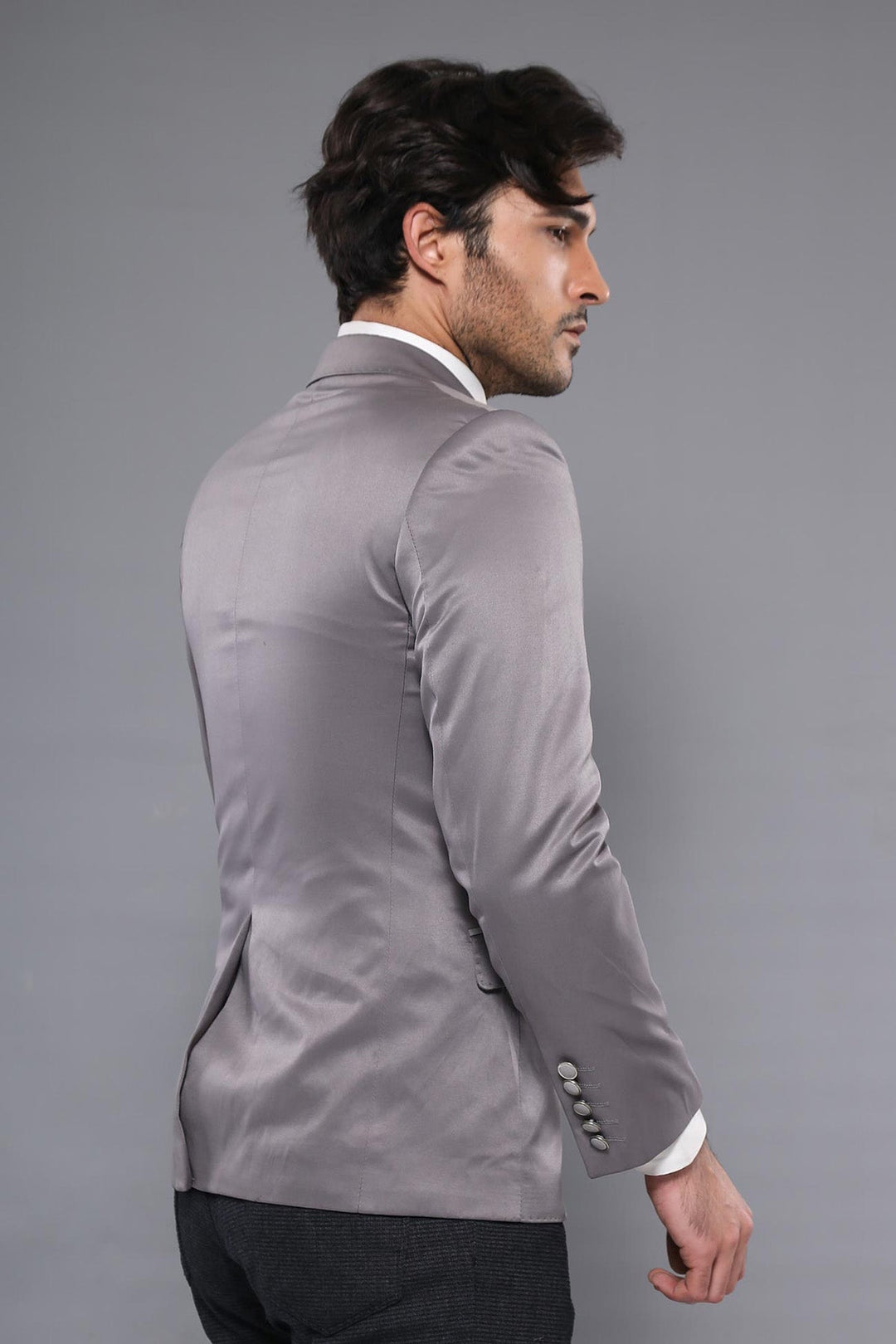 WSS Double Button Mono Lapel Crested Light Smoked Jacket- - Lucan