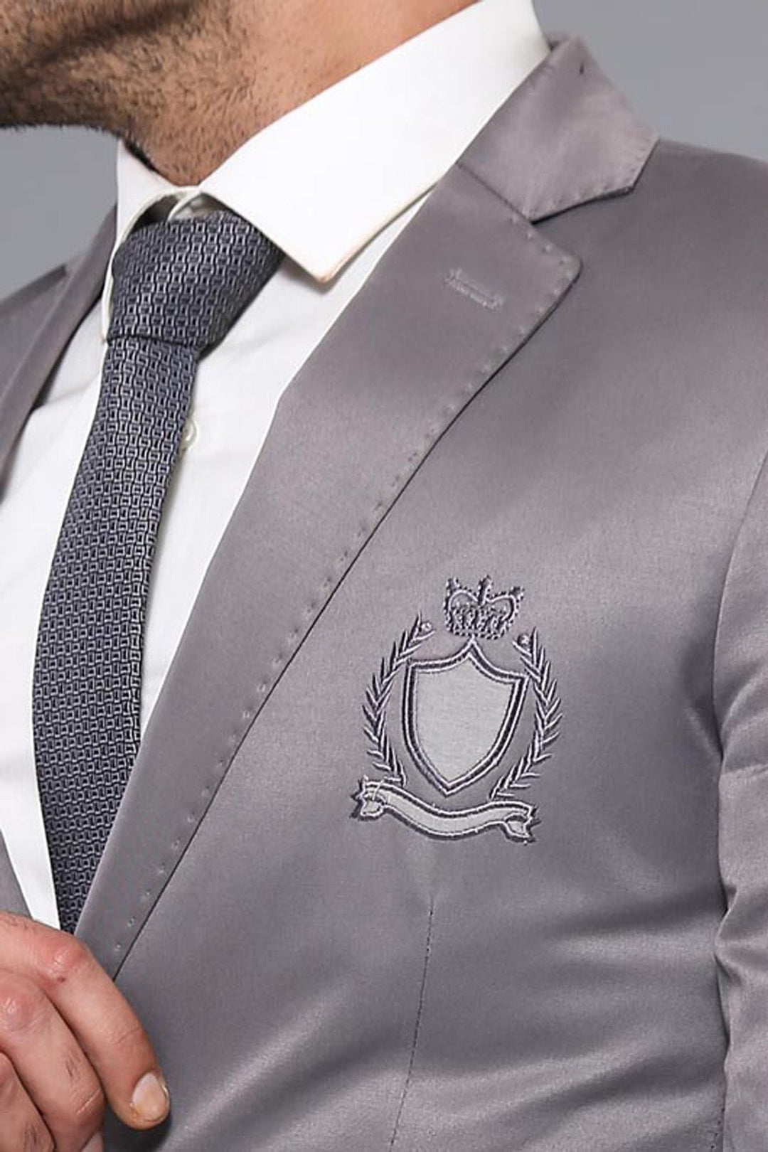 WSS Double Button Mono Lapel Crested Light Smoked Jacket- - Lucan