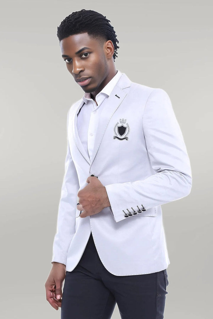 WSS Double Button Mono Lapel Crested Cream Jacket- - Odenton