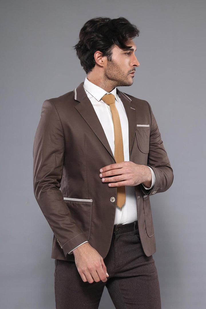 WSS 2 Button Bag Pocket Brown Jacket- - Euclid
