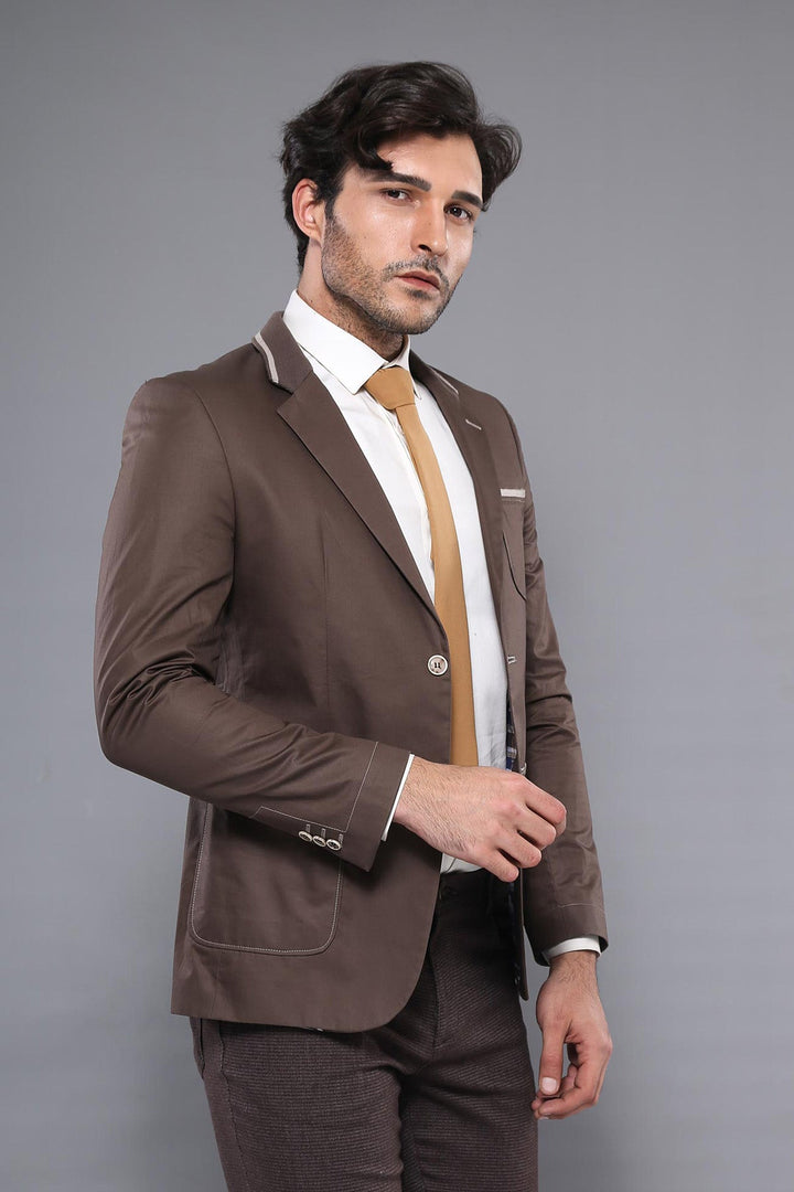 WSS 2 Button Bag Pocket Brown Jacket- - Euclid
