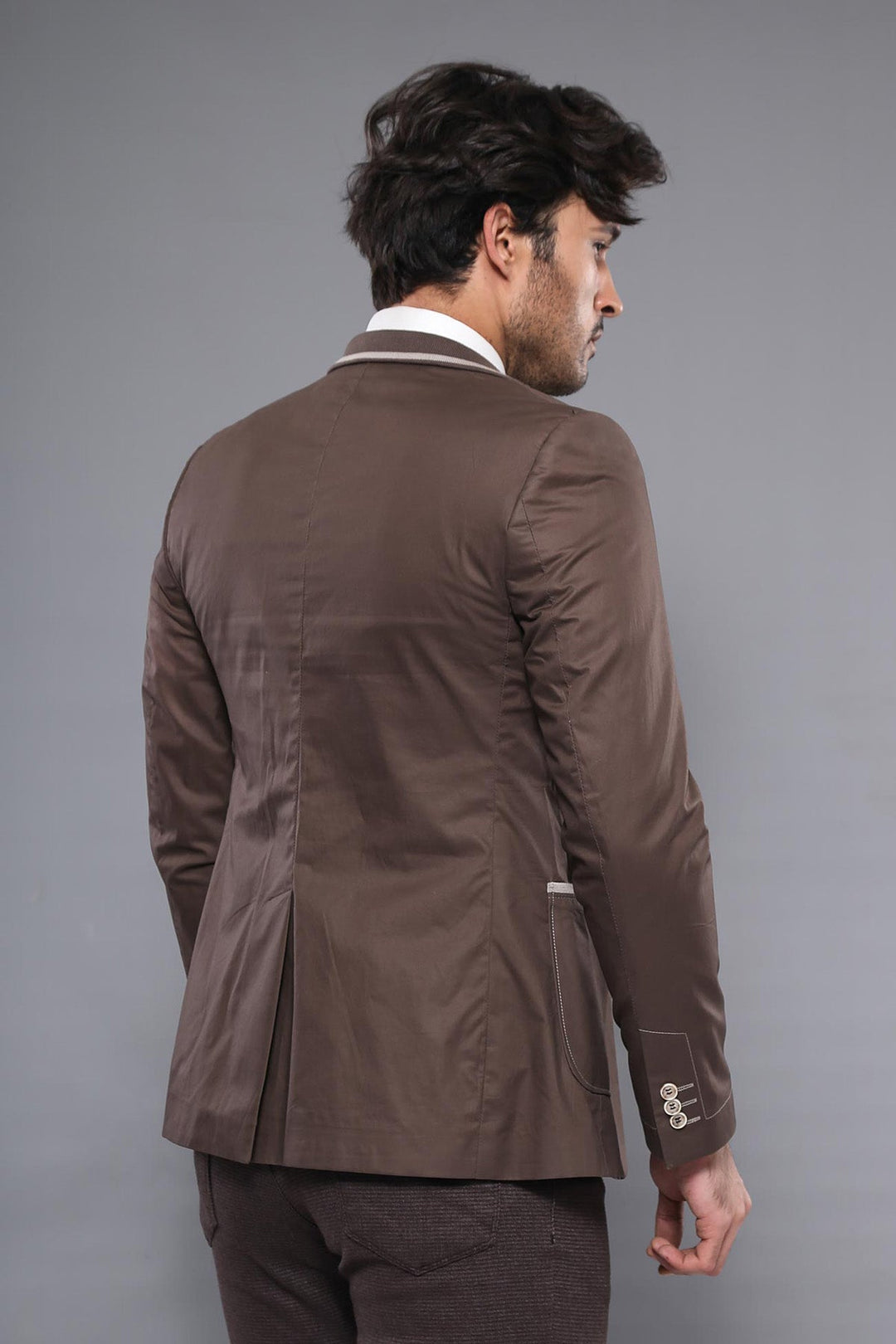WSS 2 Button Bag Pocket Brown Jacket- - Euclid