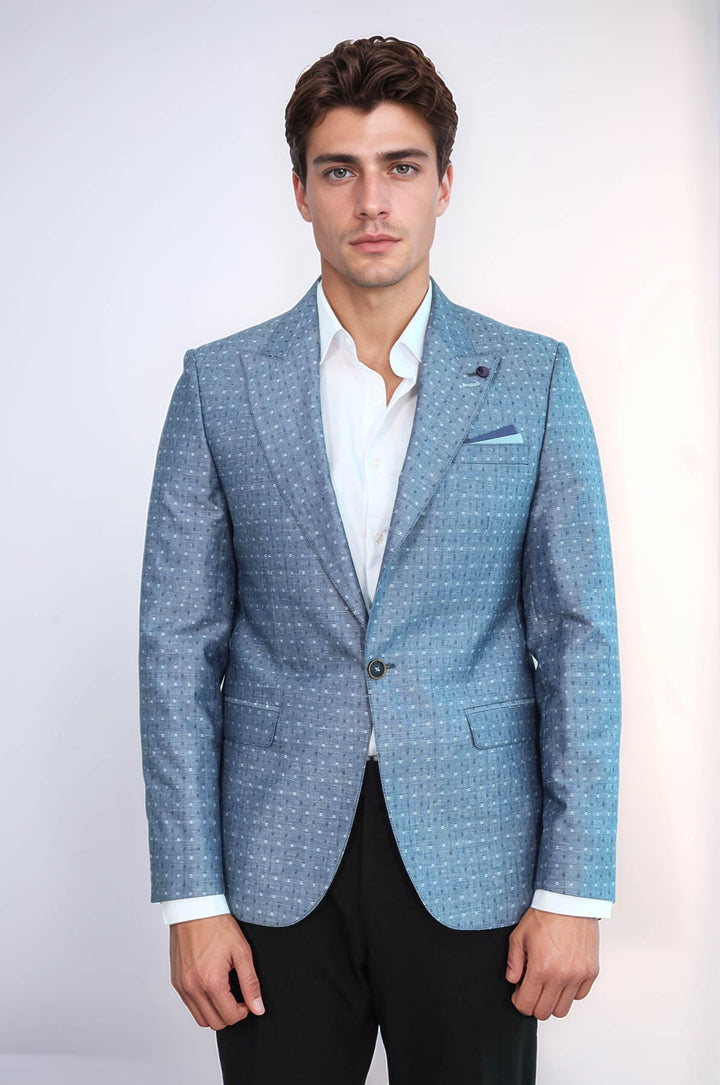 WSS Light Blue Linen Dot Patterned Jacket  - Rosny-sous-Bois