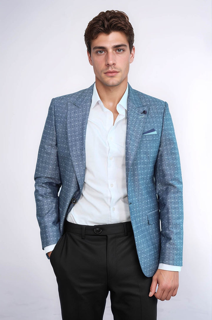 WSS Light Blue Linen Dot Patterned Jacket  - Rosny-sous-Bois