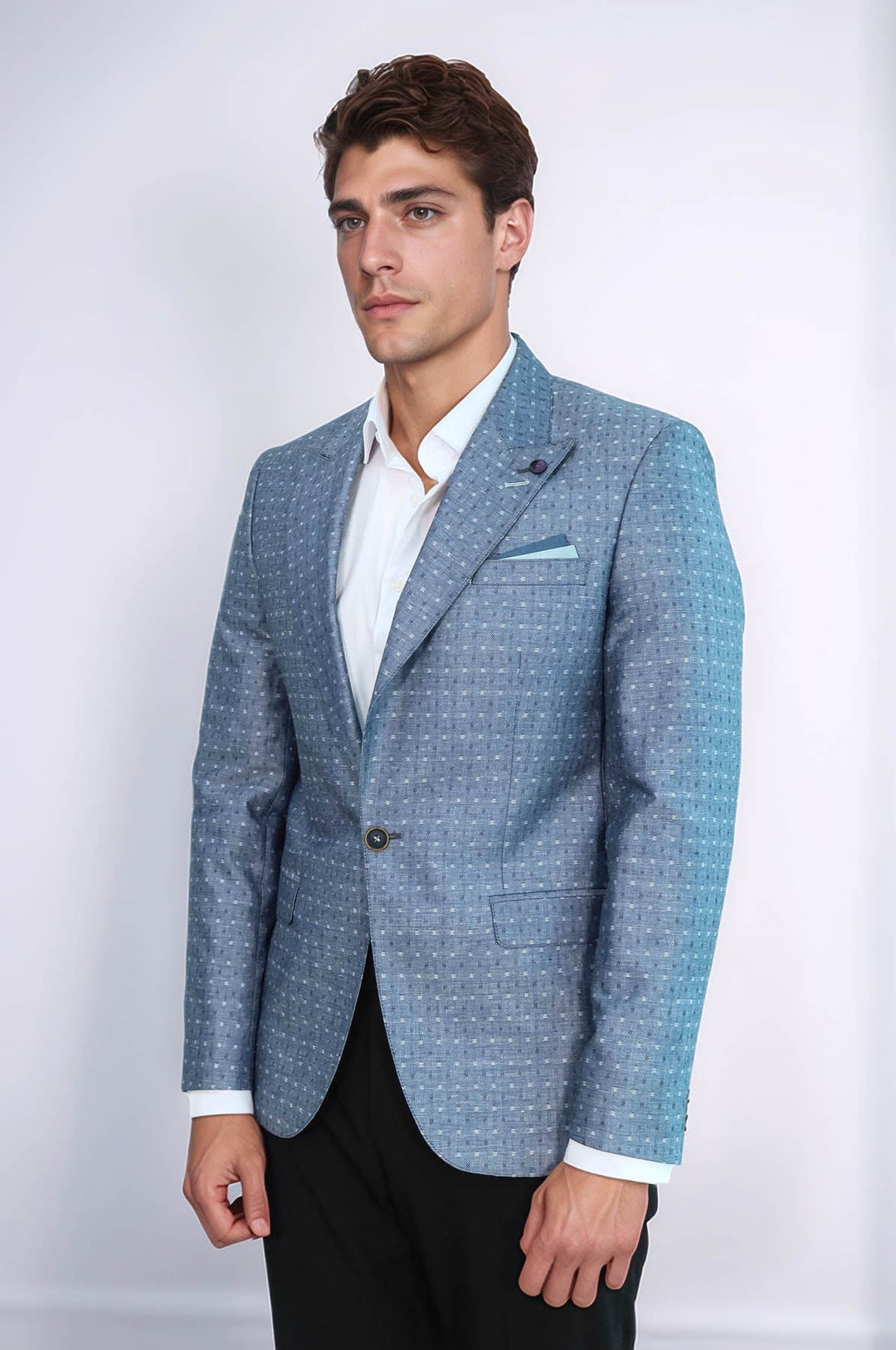 WSS Light Blue Linen Dot Patterned Jacket  - Rosny-sous-Bois