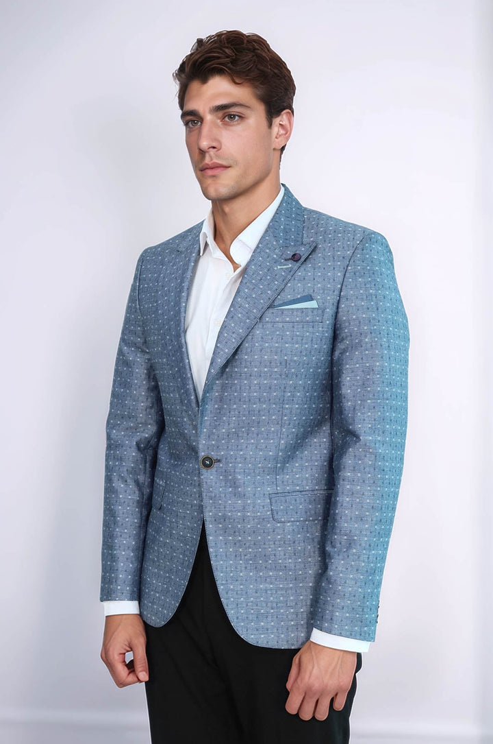 WSS Light Blue Linen Dot Patterned Jacket  - Rosny-sous-Bois