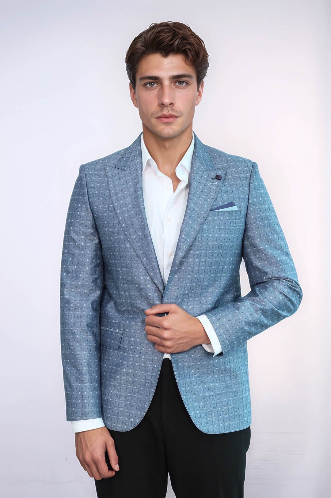 WSS Light Blue Linen Dot Patterned Jacket  - Rosny-sous-Bois
