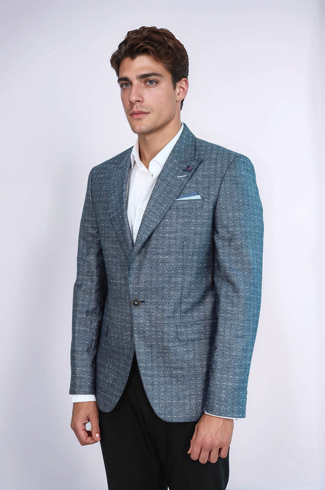 WSS Navy Blue Linen Dot Patterned Jacket  - Franklin