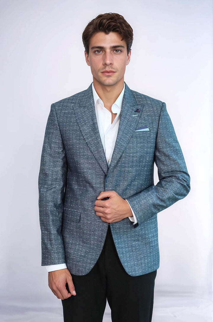 WSS Navy Blue Linen Dot Patterned Jacket  - Franklin