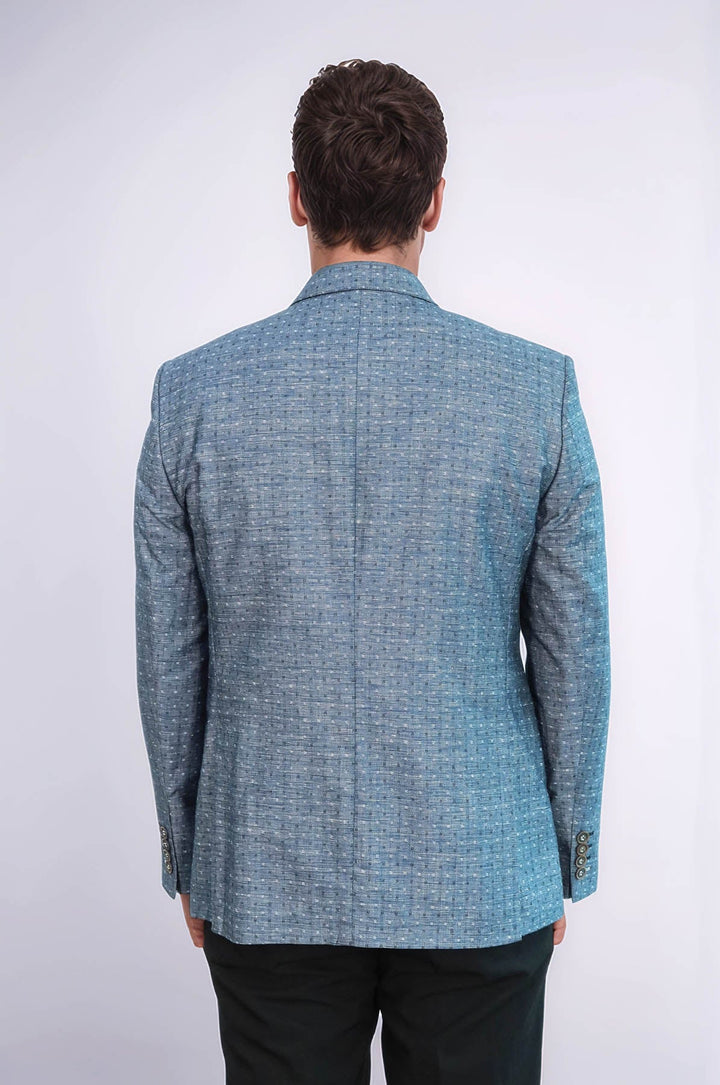 WSS Navy Blue Linen Dot Patterned Jacket  - Franklin