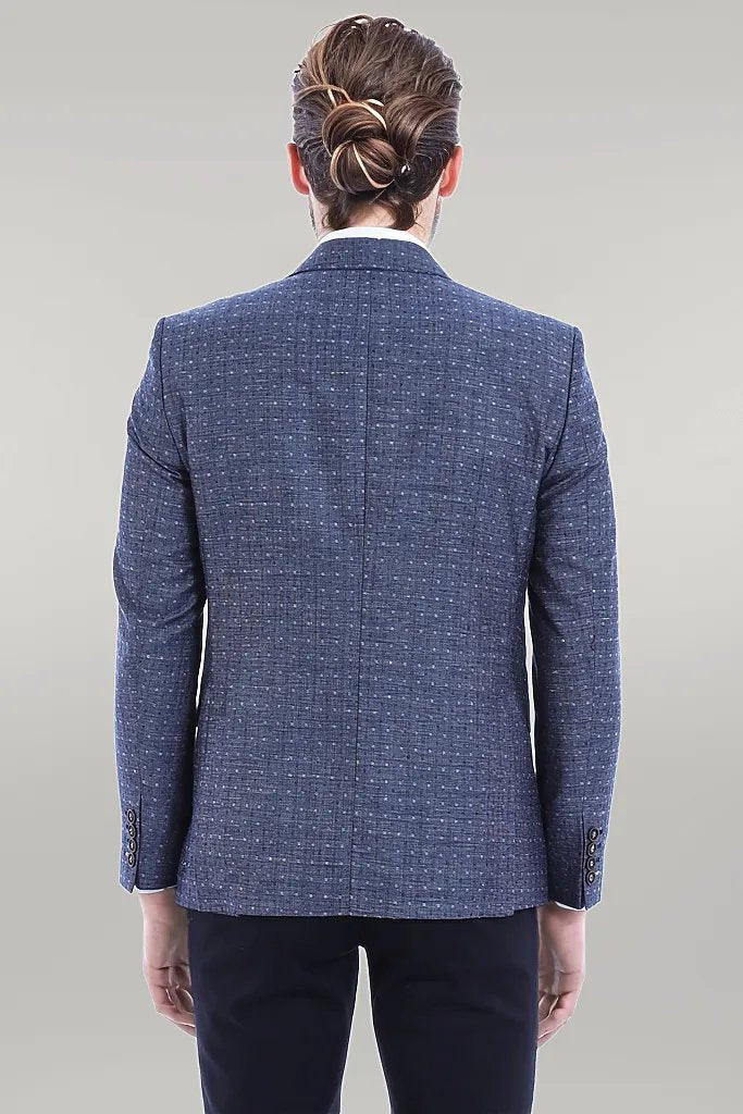 WSS Navy Blue Linen Dot Patterned Jacket  - Singen