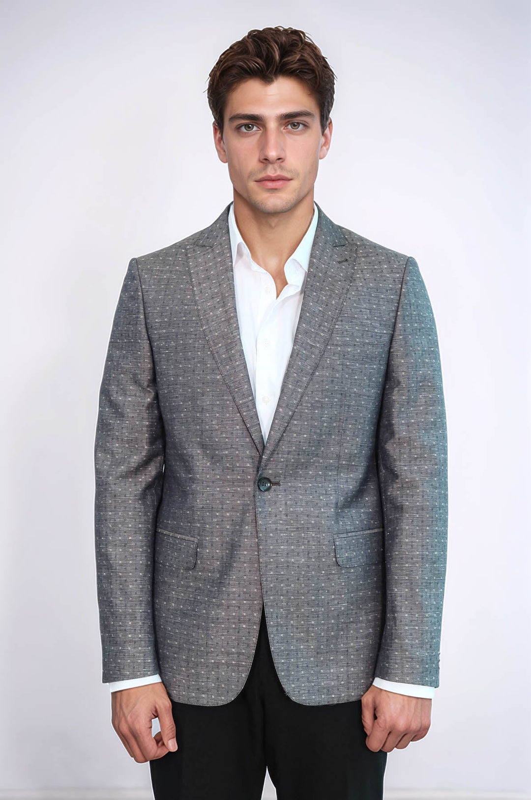 WSS Grey Linen Dot Patterned Jacket  - Evans