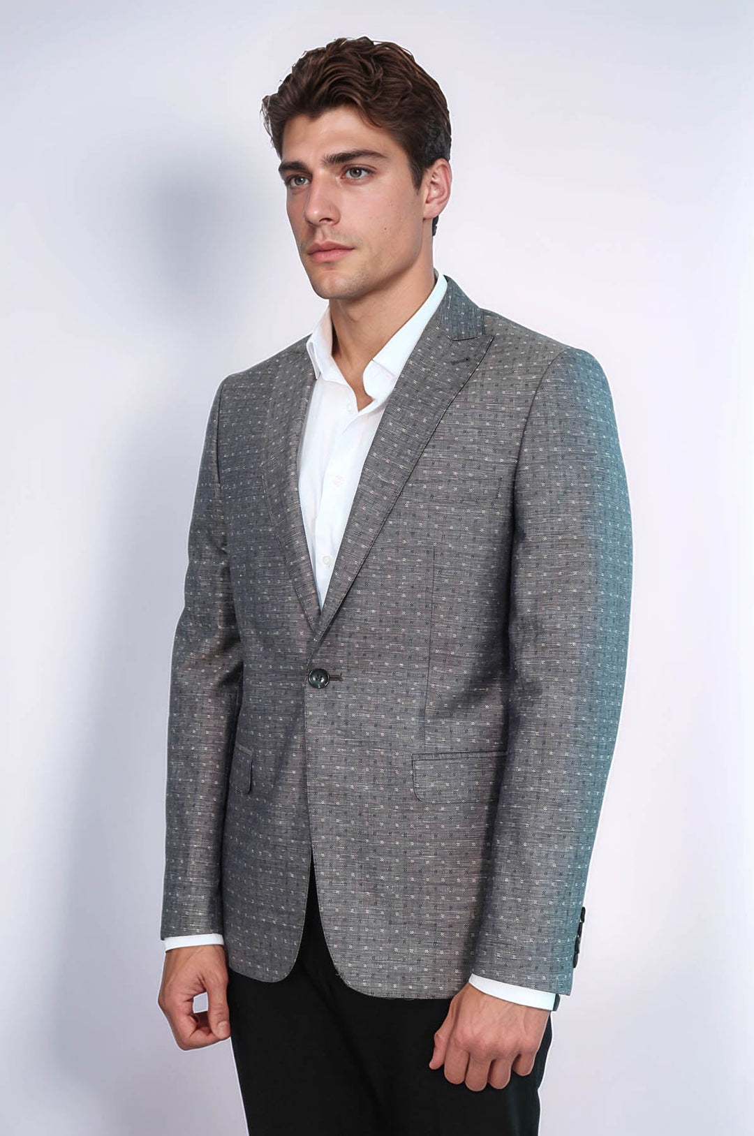 WSS Grey Linen Dot Patterned Jacket  - Evans