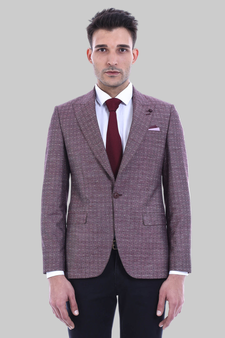 WSS Burgundy Linen Dot Patterned Jacket  - New Haven