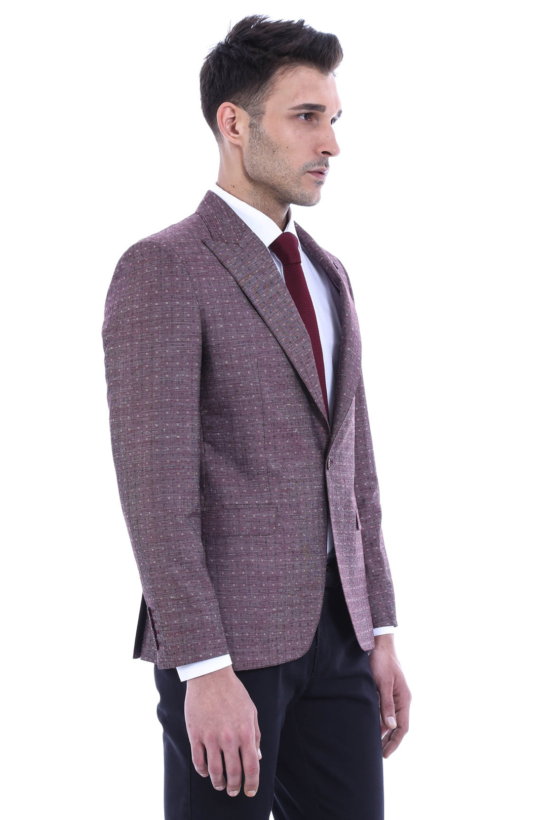 WSS Burgundy Linen Dot Patterned Jacket  - New Haven