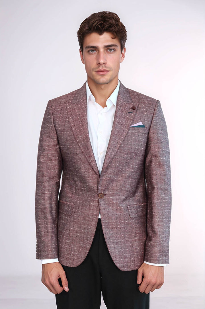 WSS Burgundy Linen Dot Patterned Jacket  - Pomezia