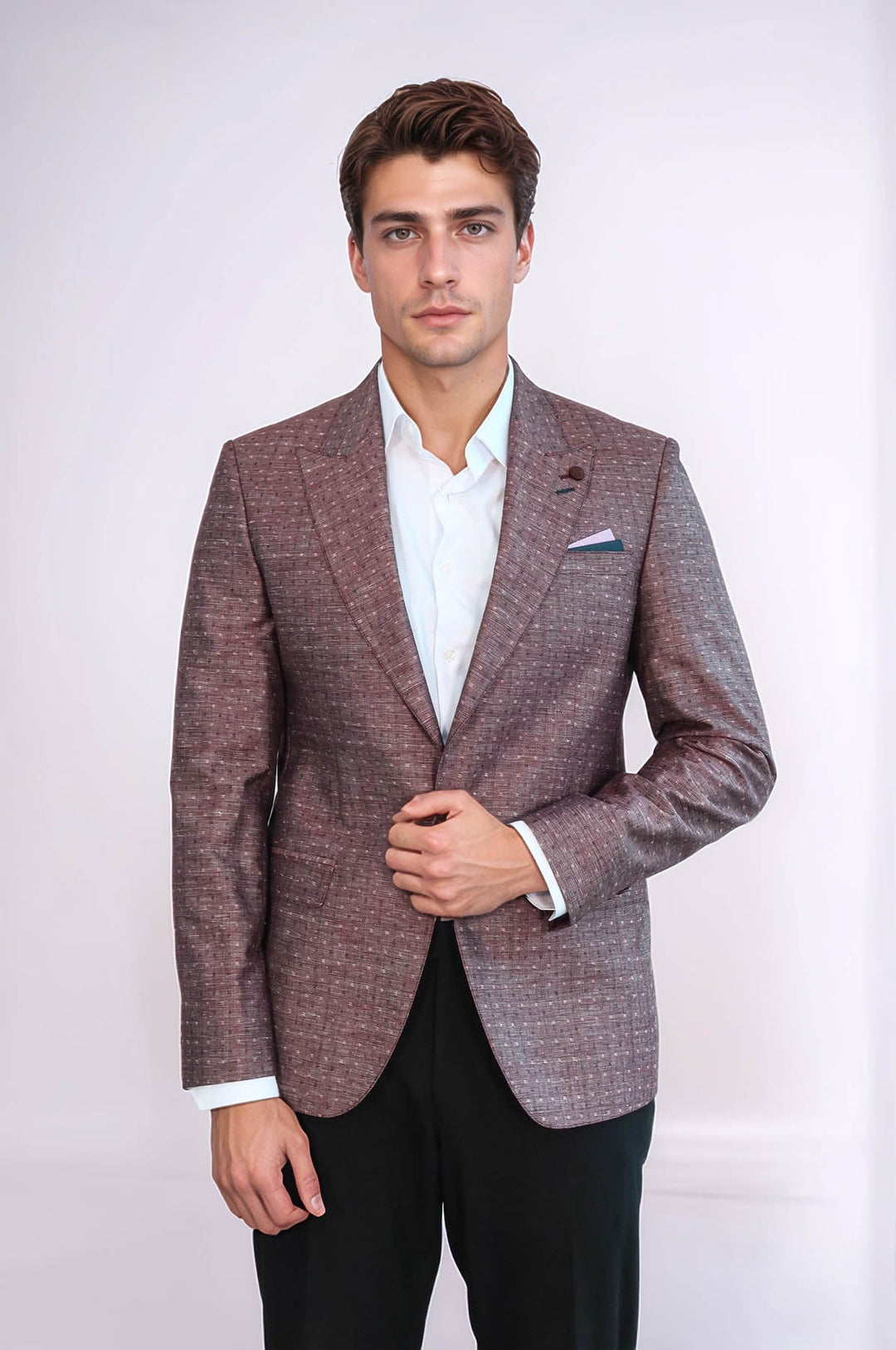WSS Burgundy Linen Dot Patterned Jacket  - Guadalupe