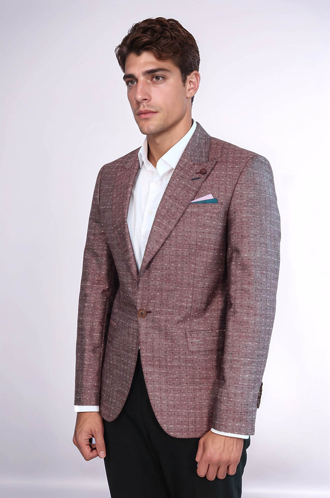 WSS Burgundy Linen Dot Patterned Jacket  - Pomezia