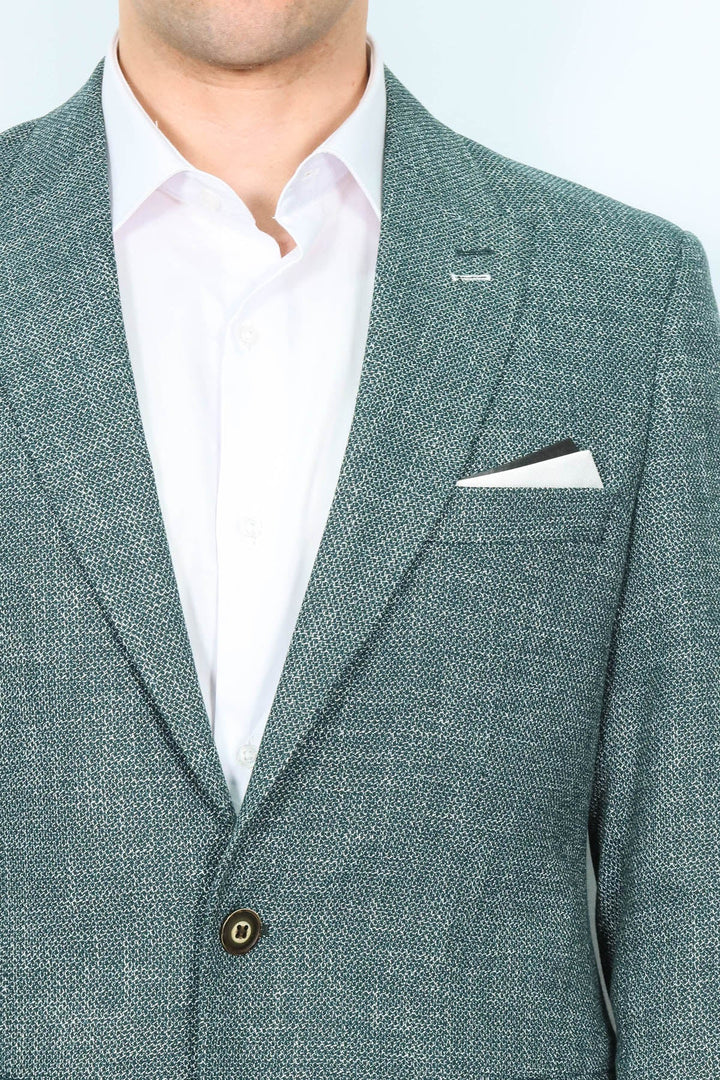 WSS Self-Patterned Green Men's Blazer  - Chalco