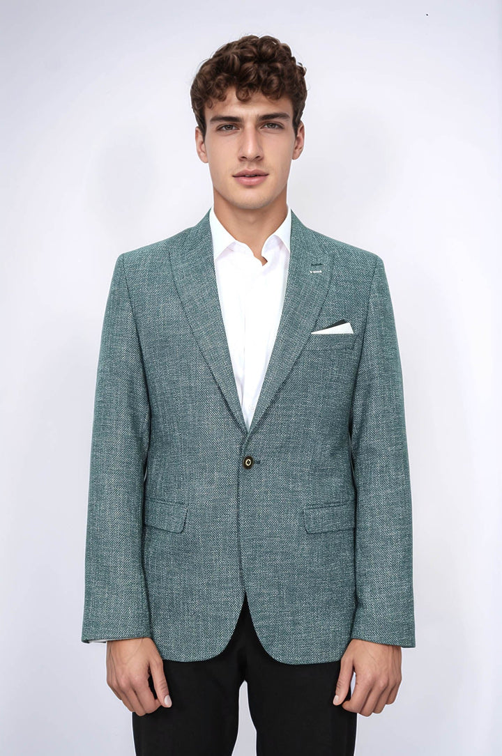 WSS Self-Patterned Green Men's Blazer  - Chalco