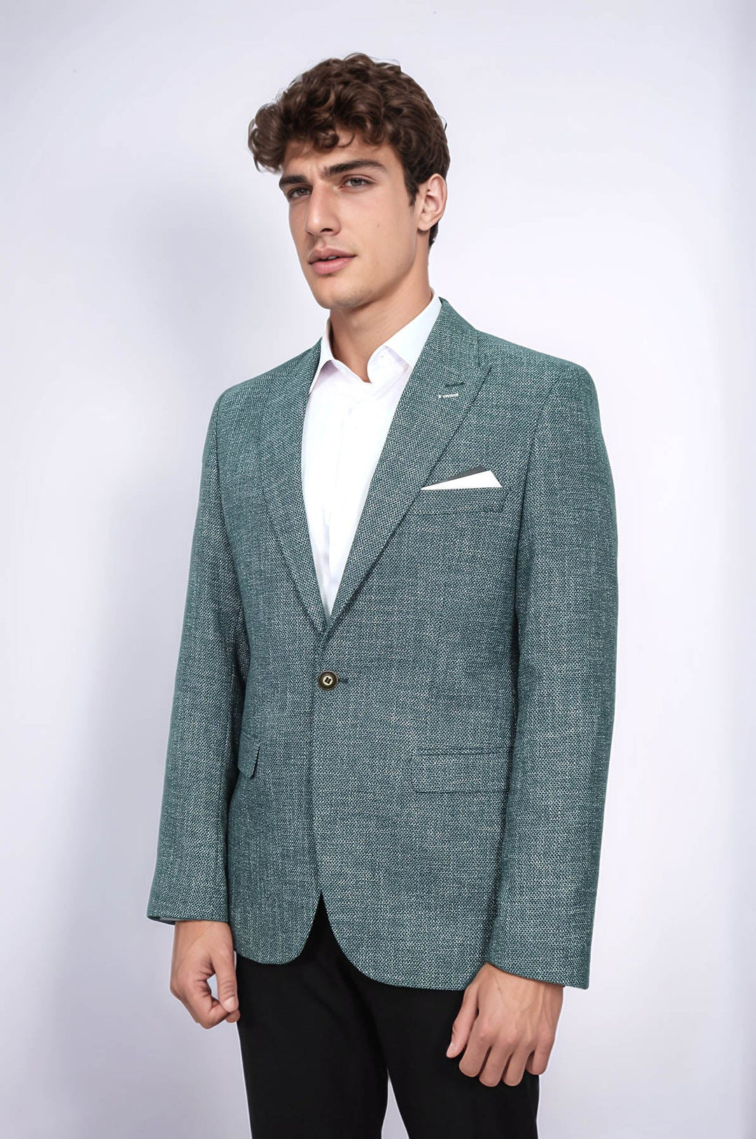 WSS Self-Patterned Green Men's Blazer  - Chalco