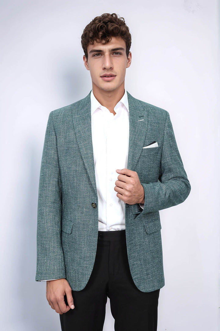 WSS Self-Patterned Green Men's Blazer  - Chalco