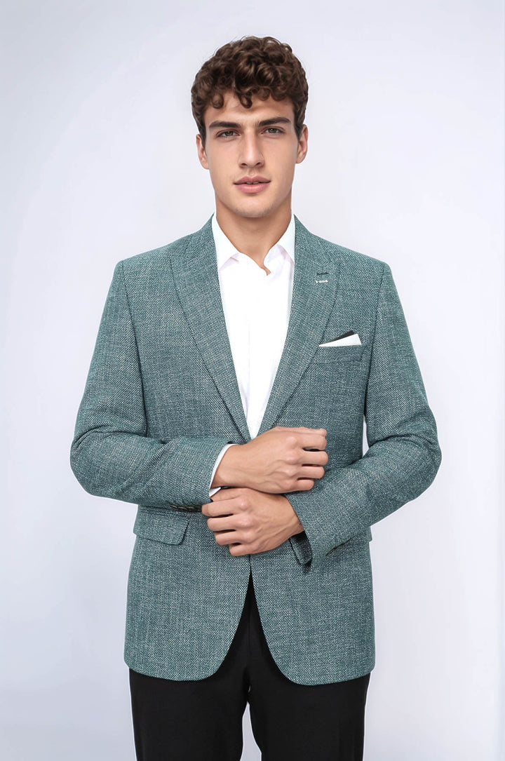 WSS Self-Patterned Green Men's Blazer  - Chalco