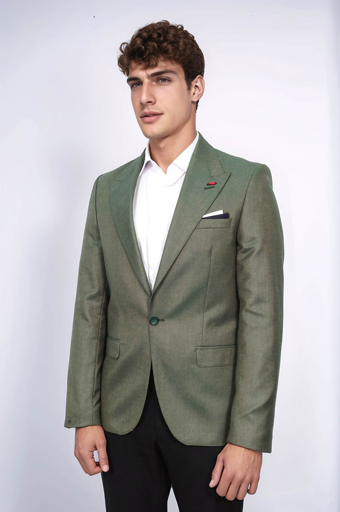 WSS Single Button Half Liner Pointed Collar Green Jacket- - San Felipe del Progreso