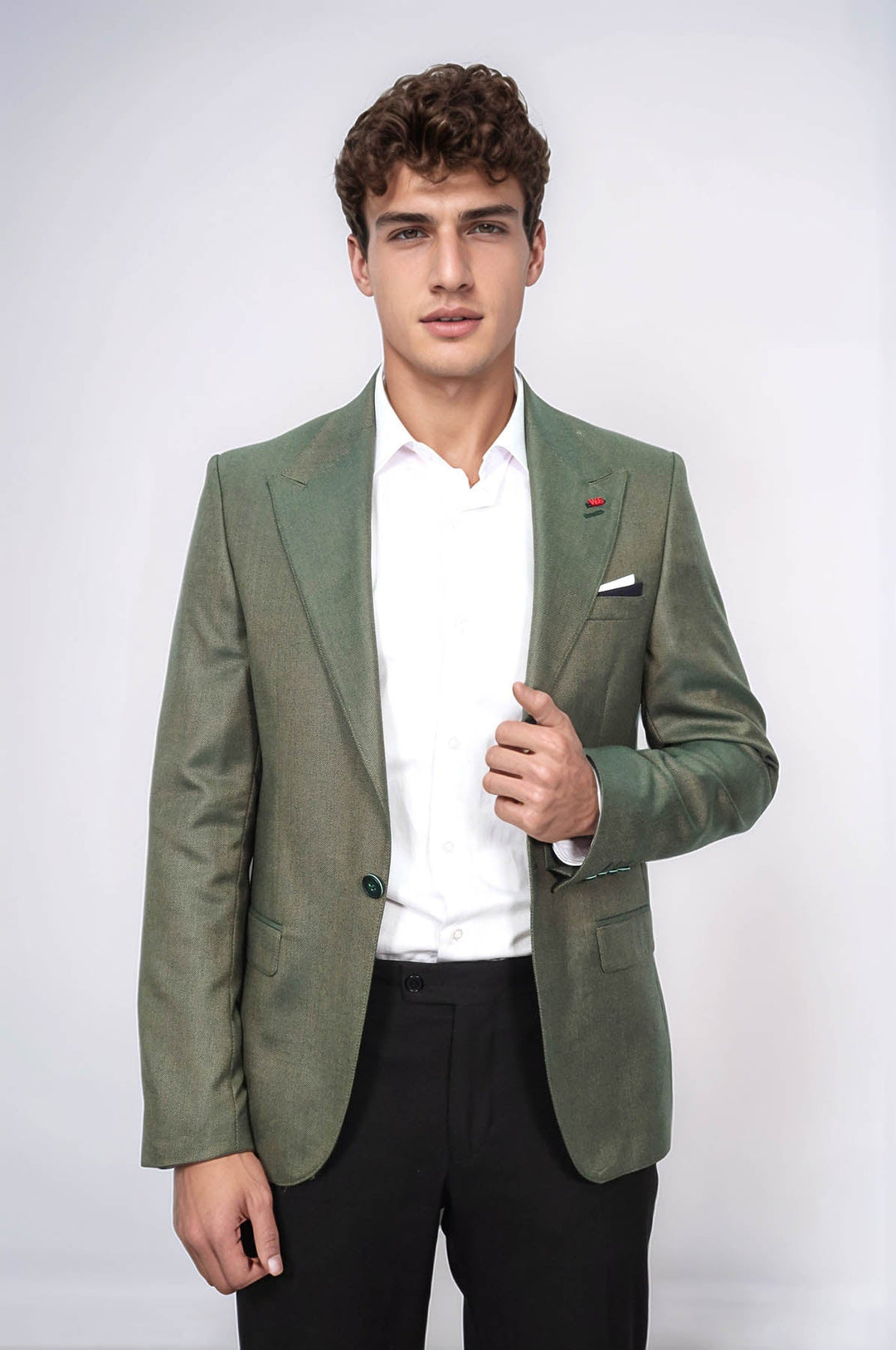 WSS Single Button Half Liner Pointed Collar Green Jacket- - San Felipe del Progreso