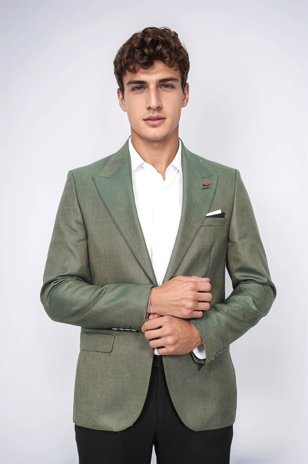 WSS Single Button Half Liner Pointed Collar Green Jacket- - San Felipe del Progreso