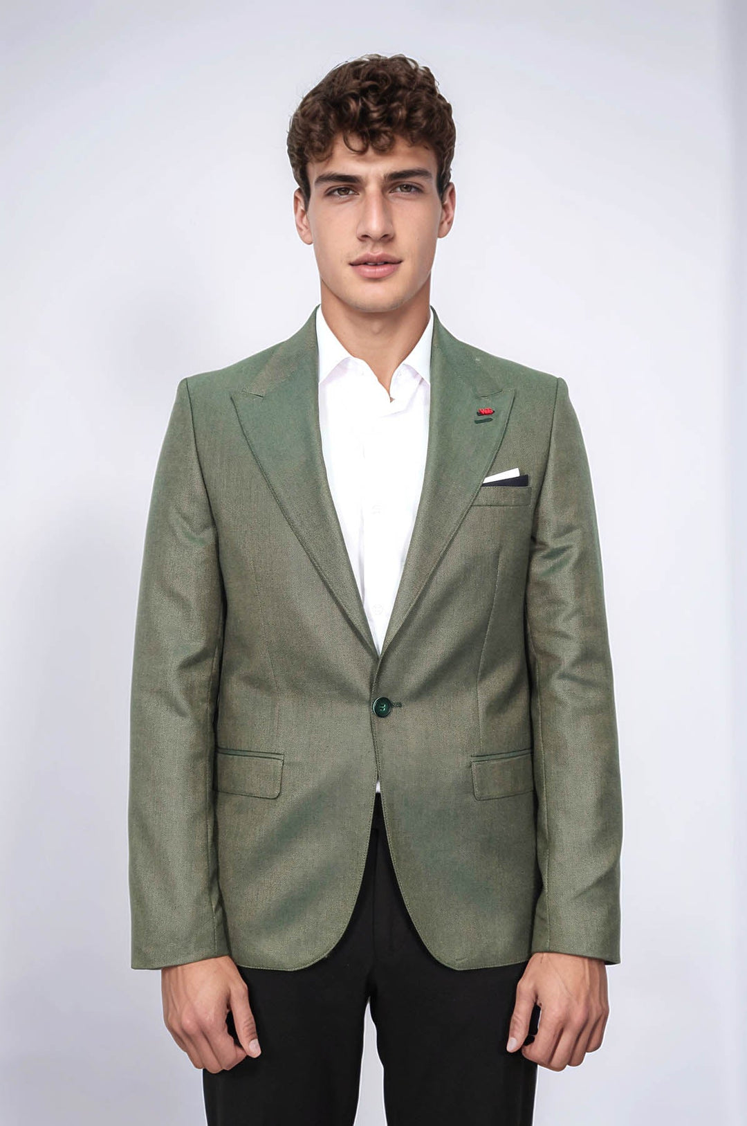 WSS Single Button Half Liner Pointed Collar Green Jacket- - San Felipe del Progreso