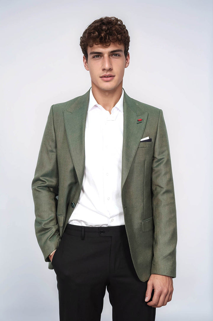WSS Single Button Half Liner Pointed Collar Green Jacket- - San Felipe del Progreso