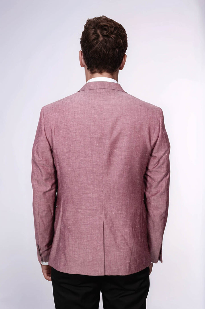 WSS Pocket and Collar Plaid Mens Linnen Burgundy Blazer  - Darwin