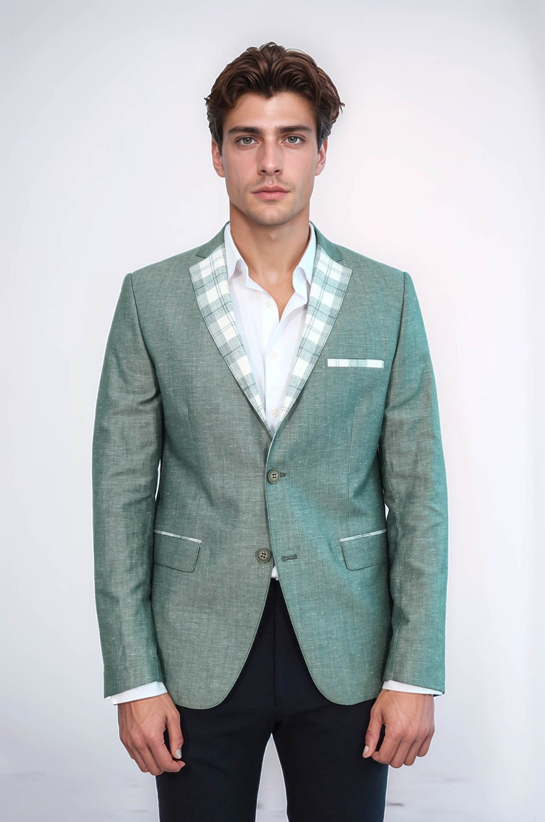 WSS Pocket and Collar Plaid Mens Linnen Blazer  - Muncie