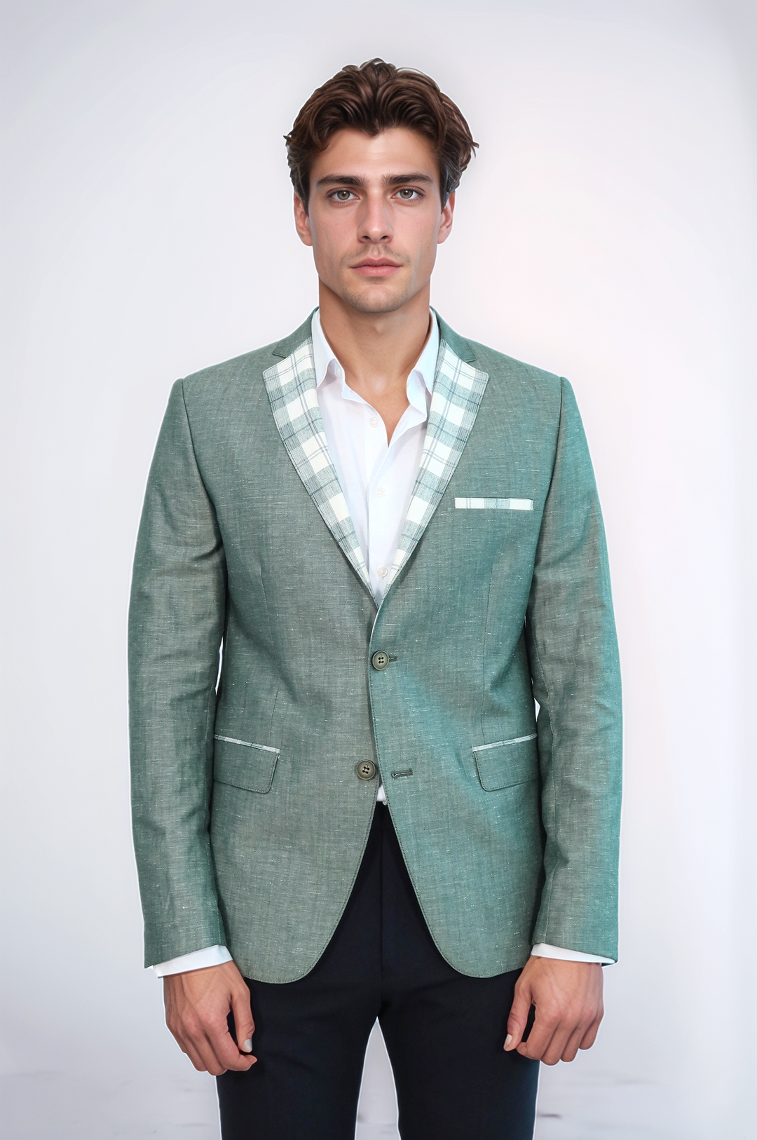 WSS Pocket and Collar Plaid Mens Linnen Blazer  - Walton upon Thames
