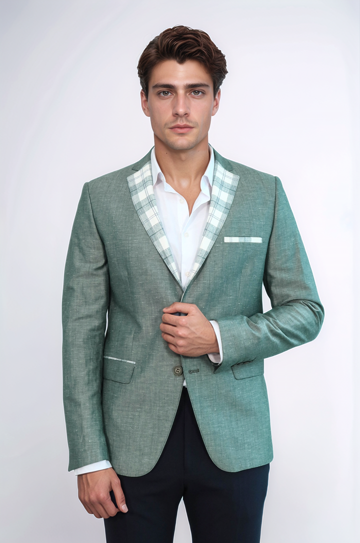 WSS Pocket and Collar Plaid Mens Linnen Blazer  - Walton upon Thames