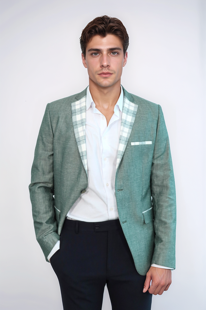 WSS Pocket and Collar Plaid Mens Linnen Blazer  - Walton upon Thames