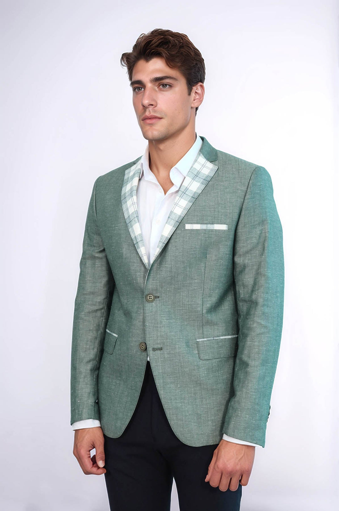 WSS Pocket and Collar Plaid Mens Linnen Blazer  - Muncie