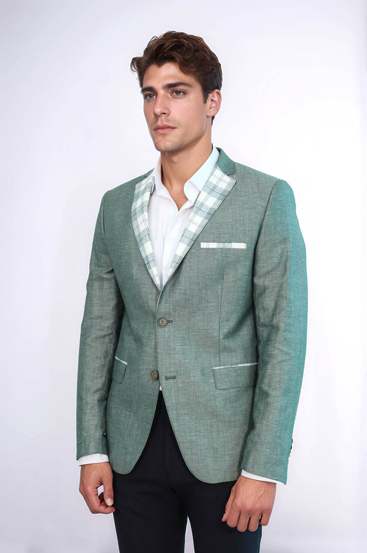WSS Pocket and Collar Plaid Mens Linnen Blazer  - Muncie