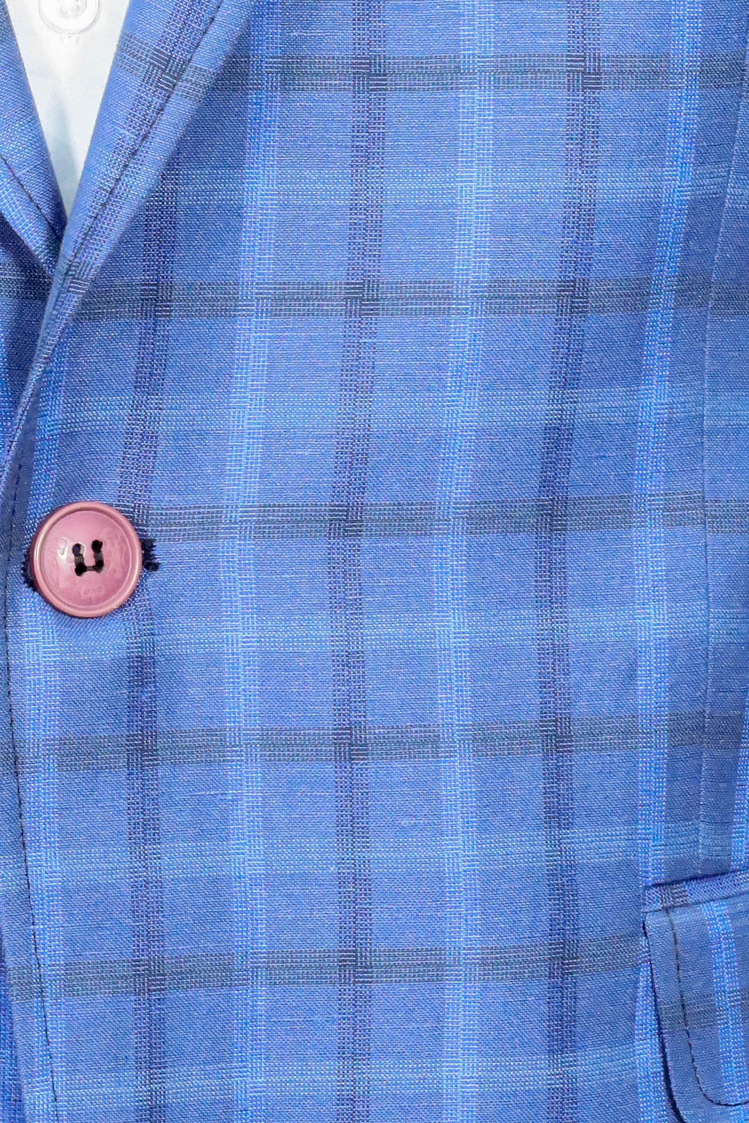WSS Single Button Pointed Collar Plaid Navy Blue Jacket- - Marysville