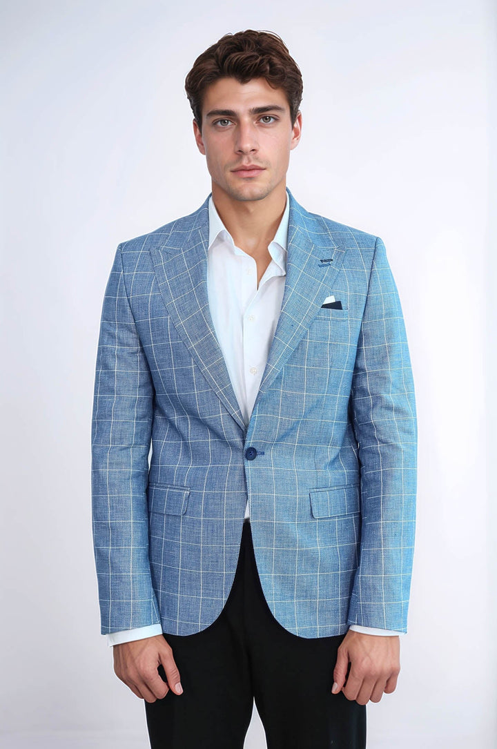 WSS Single Button Wide Pointed Collar Blue Blazer  - Torrington