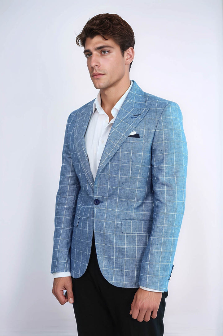 WSS Single Button Wide Pointed Collar Blue Blazer  - Torrington