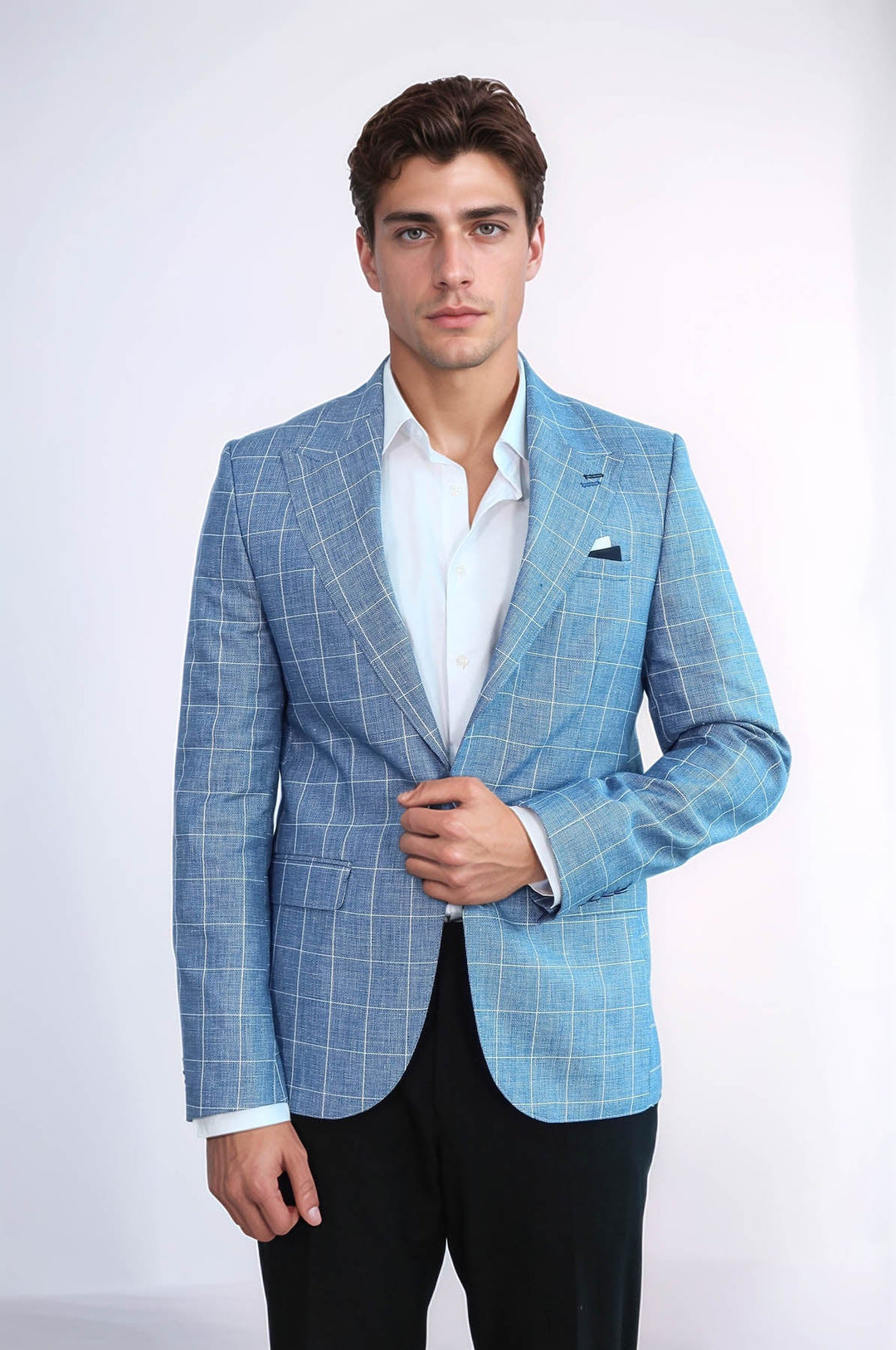 WSS Single Button Wide Pointed Collar Blue Blazer  - Torrington