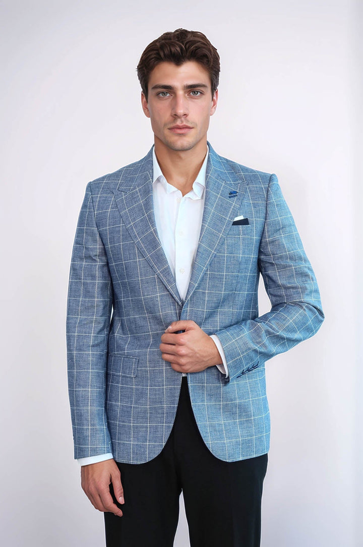 WSS Single Button Wide Pointed Collar Blue Blazer  - Antelope