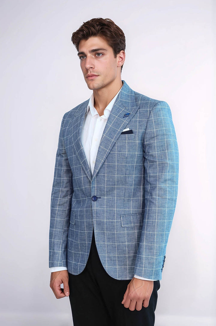WSS Single Button Wide Pointed Collar Blue Blazer  - Antelope